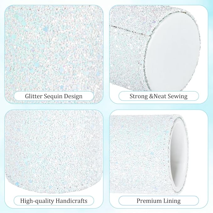 Bling Sequin Pen Holder with 6 Pcs Sequin Click Pens Cute Glitter Retractable Ballpoint Pens, Pencil Cups for Desk Organizer Makeup Brush Holder for Women Girls Classroom Offices(White)