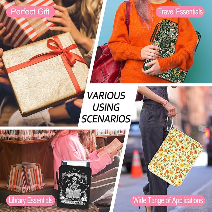Book Pouch, Book Sleeve with Strape Zipper and Extra Sleeve Pocket Paperback Hardcover Protector, PU Leather Waterproof for Girls, Teacher, Students-Pink Checkered