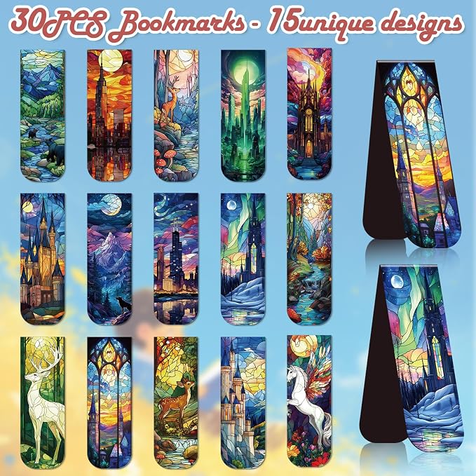 Fantasy Stained Glass Magnetic Bookmarks - Wxiben 30 Pcs Dark Romance Bookmarks Magnets for Reader Romantasy Inspired Book Mark Magnetic Page Clips Gift for Women Book Lovers Students Teacher Bookish