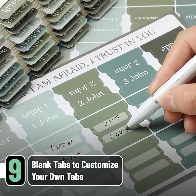 Mr. Pen- Bible Tabs, 75 Tabs, Frozen Lake Theme, Green Laminated Bible Tabs for Women and Men, Bible Tabs for Study Bible, Large Print Bible Index Tabs, Bible Book Tabs, Bible Labels Tabs