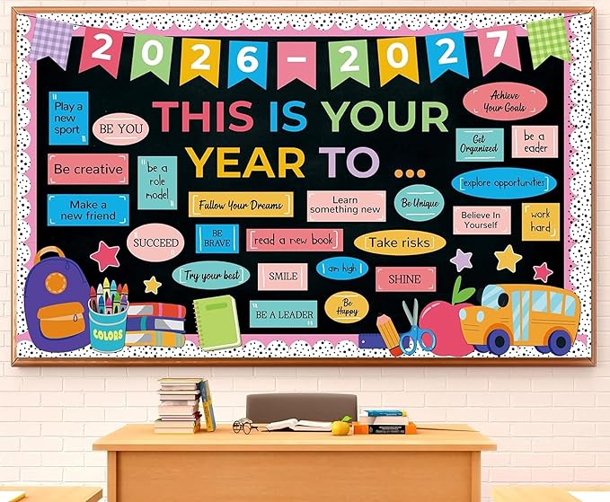 Classroom Bulletin Board Decoration Set This is Your Year Inspirational Classroom Decoration Pastel Welcome Back to School Bulletin Board Cutouts for School Office Chalkboard Wall Door Decor Supply