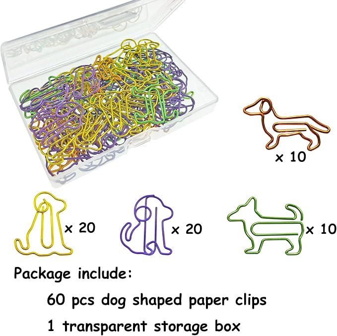 Cute Paper Clips Dog Shaped Decorative Bookmark Clips, Funny Gifts for Dog Lovers Coworkers Women, Mothers Day Teacher Appreciation Gifts, 60 PCS