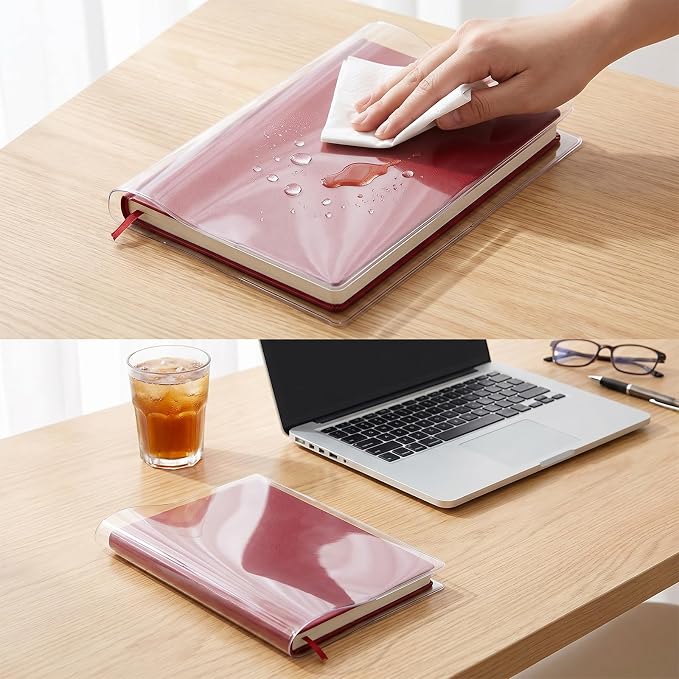 4 Pack A5 Clear Cover, Waterproof Notebook Cover 8.3 x 5.8 Inches Plastic Sleeves Transparent Slip on Book Covers for Journal Weeks Planners Office Notebook