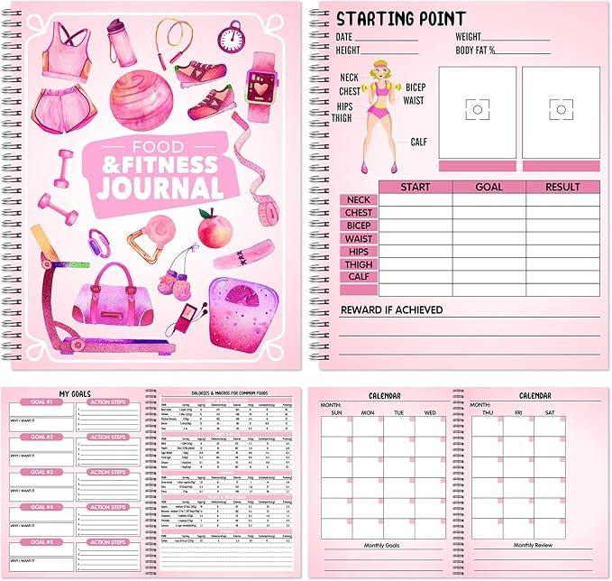 Harloon Food and Fitness Journal for Women Weight Loss Tracker Planner Workout Dairy Wellness Log Notebook with Calendar Calorie Counter Diet Meals Christmas Health Gift for Women Mom Wife, 8.5 x 11''