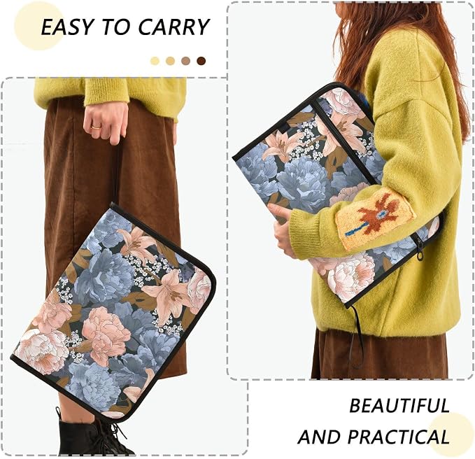 ALAZA Colorful Flowers Expanding Filing Folder, 13 Pockets Expandable Document Organizer Folder with Zipper Closure for Home Office A4 Letter Size Paper Document