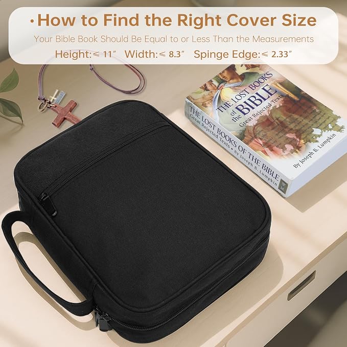 Bible Cover Bible Case for Men Canvas Carrying Cases Book Protector Case Bible Bag with Durable Handle Study Supplies Accessories Christian Gifts (Black, Large)