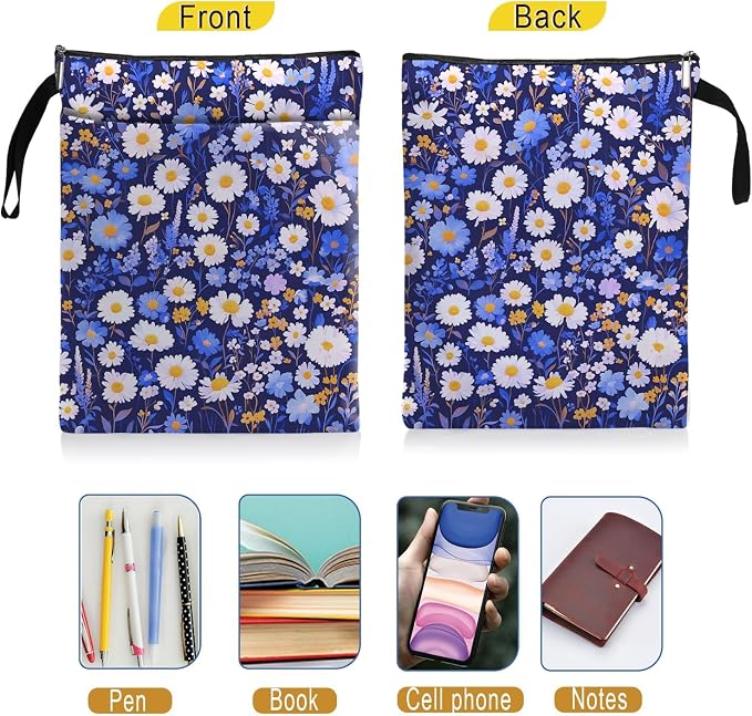 Flower Pattern Book Sleeve,Book Lovers Gifts Waterproof Book Cover for paperbacks with Zipper and Front Pocket Book Pouch for Women Teacher Birthday Graduation Christmas Gifts (Wildflower1605)
