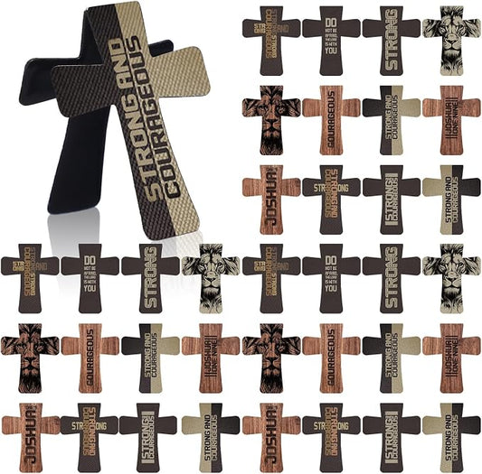 Glenmal 60 Pcs Magnetic Christian Cross Bookmark for Men Christmas Page Marker Set for Men Inspirational Scripture Strong Courageous Strong Lion for Xmas Bibles Books Church Favor
