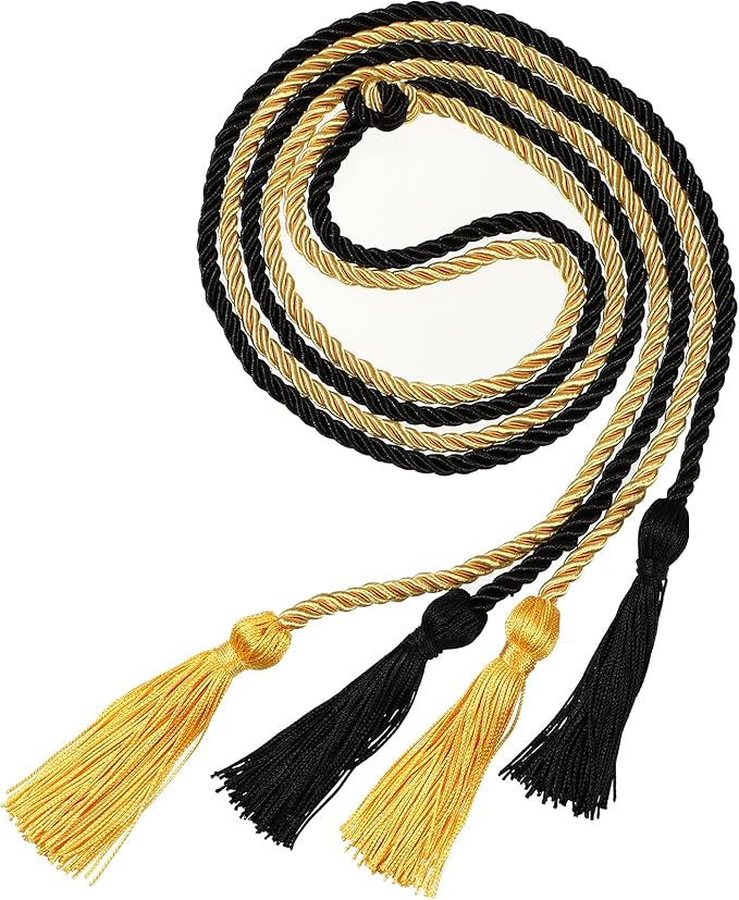 Graduation Double Honor Cords with Tassels Braided Academic Ropes for High School College Ceremony 68 Inch (Black+Gold)