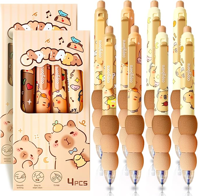 8 PCS Cute Erasable Pens,Capybara Erasable Gel Ink Pens,0.5mm Blue Ink - Retractable, Cute Capybara School Supplise,Kawaii Capybara Stationery Set,Perfect for Office, School, Women,Man