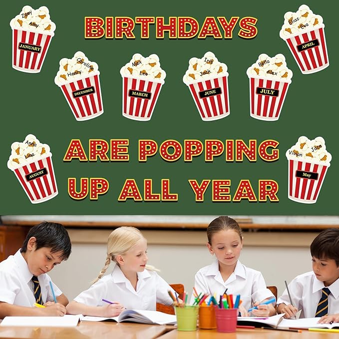 Loneliness 66PCS Popcorn Birthday Bulletin Board Set Classroom Decorations Popcorn DIY Photo Crafts Cutouts for Students Kindergarten Classroom Office Wall Back to School Decor Carnival Party Supplies