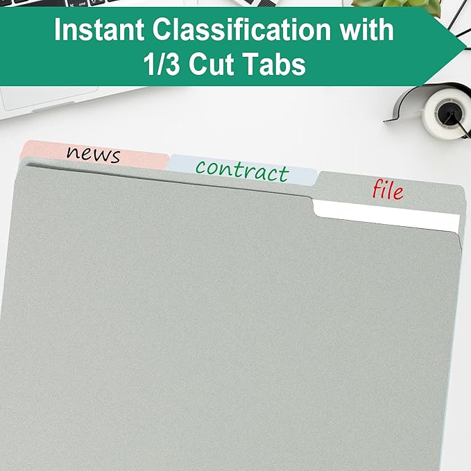 pmybupo 18 Pack Gray File Folders,1/3-Cut Tab,Colored File Folders Letter Size,Durable Paper Folders,Office Supplies