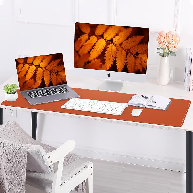 AFIING Cork Desk Mat 47" x 23.6", Dual-Sided Natural Cork & PU Leather Desk Pad, Non-Slip Waterproof Large Mouse Pad for Office, Home & Gaming (Orange)
