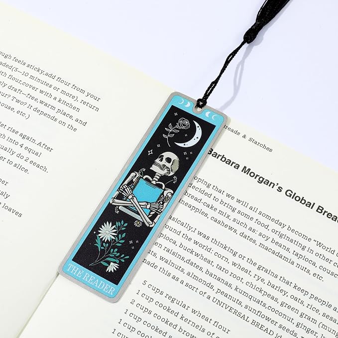 3Pcs Unique Skull Reader Bookmark - Metal Bookmark with Black Tassel, Star and Rose Pattern, Engraved “THE Reader” for Dark Gothic Lovers, Women Readers Fantasy Gift Gothic Gift (3PCS C)