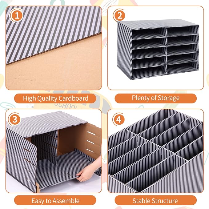 Dispowreath 2 Pack 10 Slots Construction Paper Storage, Classroom Mailboxes, Back to School Literature Cardboard Paper Organizer for Teacher, Office, 19.7 x 12.4 x 11.8 Inches(White,Stripes)