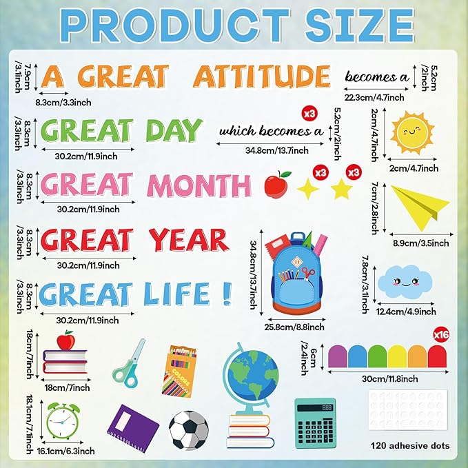 gisgfim Growth Mindset Bulletin Board Decorations Set Back to School Positive Educational Sayings Classroom Great Attitude Day Month Year Life Paper Cutouts Bulletin Board Decor for Chalkboard Wall