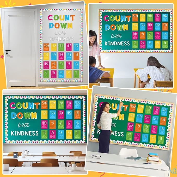 Count Down with Kindness Bulletin Board Set Colorful Countdown Bulletin Board End of The Year Countdown Paper Cutouts Schools Out Kindness Classroom Decor for Home School Classroom Office Door Wall