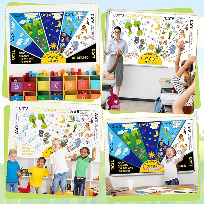 Christian Bulletin Board Set Religious Easter Classroom Decoration 7 Days of Creation Decor God Created The World Educational Paper Cutout for Church Back to School Chalkboard Nursery Teacher Supplies