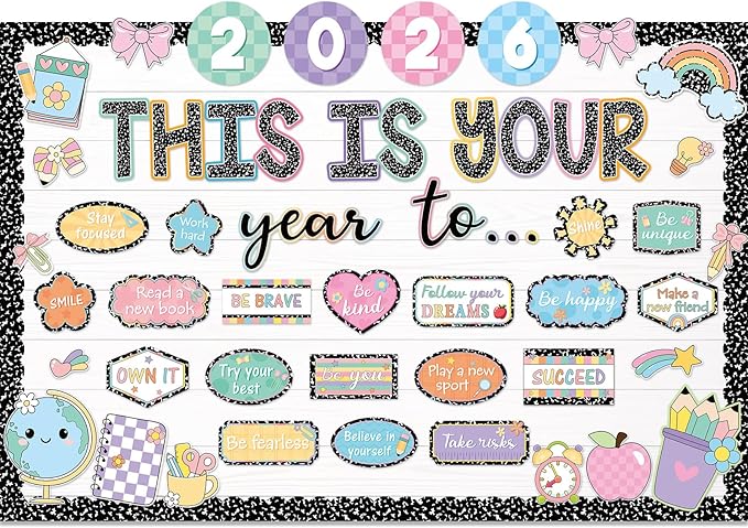 Eaasty Composition This is Your Year to Bulletin Board Set Composition Notebook Pencil Cutouts Motivational Welcome Back to School Classroom Decor for School Office Chalkboard Door Wall Decor Supply