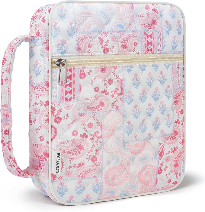 WOBAGMEN Bible Cover Case for Women,Large Bible Tote Bags Organizer Quilted Carrying Case for Girls,Bible Study Supplies Accessories Christian Gifts for Women (peisili Patchwork, M)