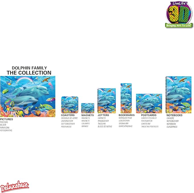 3D LiveLife Bookmark - Dolphin Family from Deluxebase. Cute Lenticular Dolphin Page Marker. Animal Themed Accessories for Book Lovers. Small Gifts for Men, Women, Writers and Teachers.