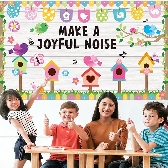 Spring Bulletin Board Decorations Spring Classroom Make A Joyful Noise Spring Bulletin Board Set Spring Birds Flowers Cutouts for Teacher School Office Chalkboard Wall Library Window Home Decor