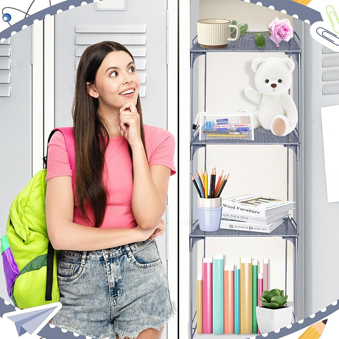 Demonwer Locker Organizer Shelf Gray Blue Stackable Extra Locker Shelf Storage Cabinet Accessories for Back to School Office Home Gym Supplies