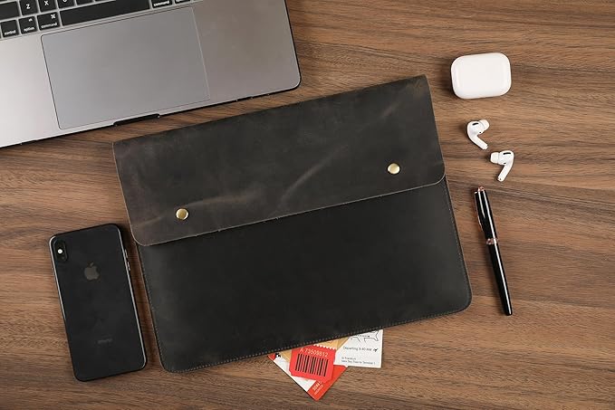 Leather Tablet Sleeve - 12.9/13 Inch iPad Pro Sleeve, Document Holder Folio File Holder, Genuine Leather iPad Case for Protection and Style-Grey