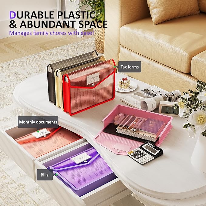 ThinkTex Plastic Expanding File Folder, Transparent envelopes with Snap Closure,No Dividers,Large Capacity,Document Organizer for Receipts, Bills&Taxes,Letter/A4 Size for School/Office/Home-10 Pack