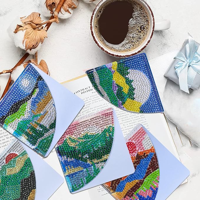 6 Pcs Diamond Painting Bookmark, DIY Corner Book Makers for Adults Book Lovers, Diamond Dot Art Beginners, Small Diamond Art Kits, Paint by Art Crafts Gift for Women Girls (Landscape)