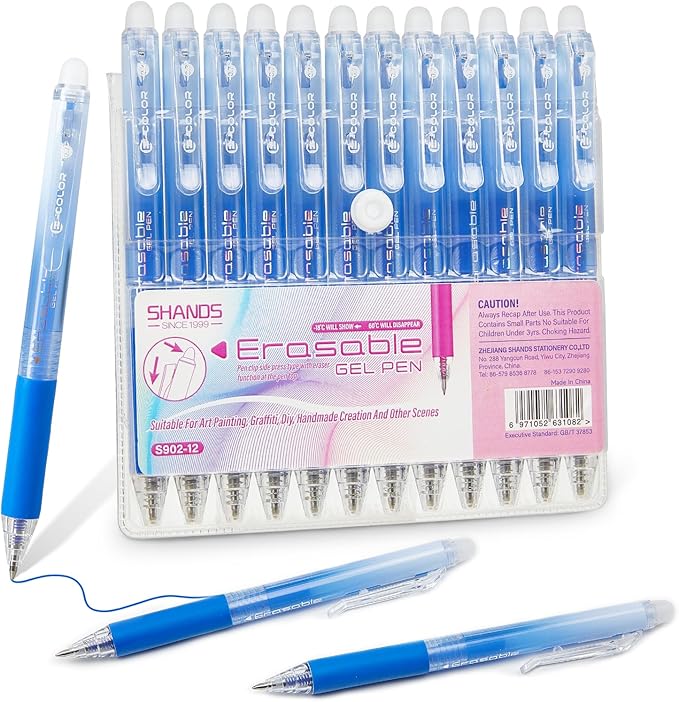 12Pcs Retractable Erasable Gel Pens Clicker,Fine Point 0.7mm Smooth Writing Pens,For Writing Journaling Taking Notes School Office Home. (12Blue)