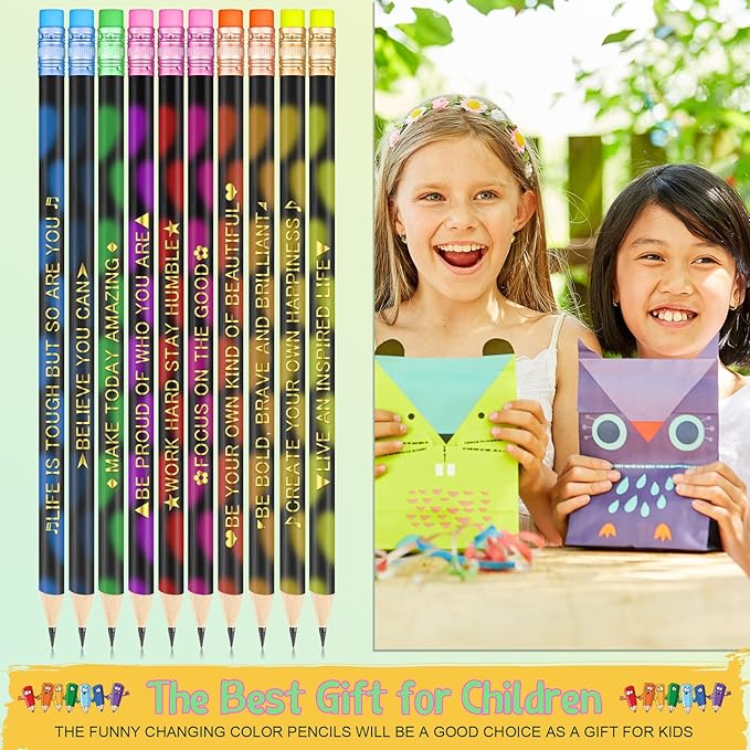Eersida 40pcs Color Changing Mood Pencils Fun Pencils Bulk for Kids Students Motivational Pencil 2B Assorted Thermochromic Pencil with Eraser (Inspirational)