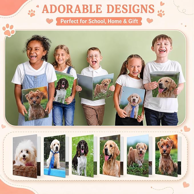 Handepo 18 Pcs Cat Dog Pocket Folders 2 Pocket Letter Size 3 Ring Pet File Folder Portfolio Kitten Decorative Folders for Teachers Students School Office Party Supplies 12x9.25 Inch (Dog)