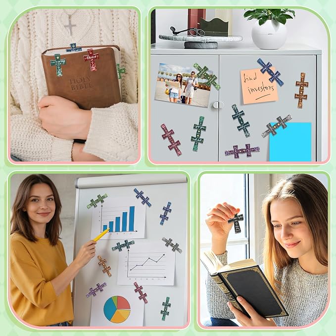 100Pack Magnetic Bookmarks Bulk Cross Bible Bookmark Christian Bookmarks for Women Men Kids Adults Teacher Book Lovers Gifts, Book Marks for Reading Religious Verses Magnet Bookmark Clips (Vintage)