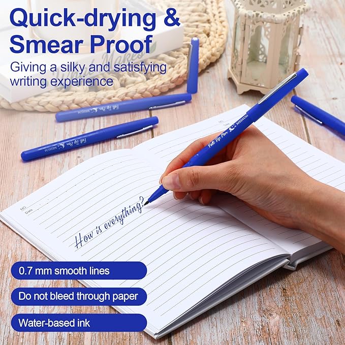 Fuyoooo 36 Pcs Dark Blue Felt Tip Pens 0.7mm Medium Point Felt Tip Marker Pens Bulk, No Smear, Quick Dry for Journaling Planner Writing Note-taking Art Office and School Supplies