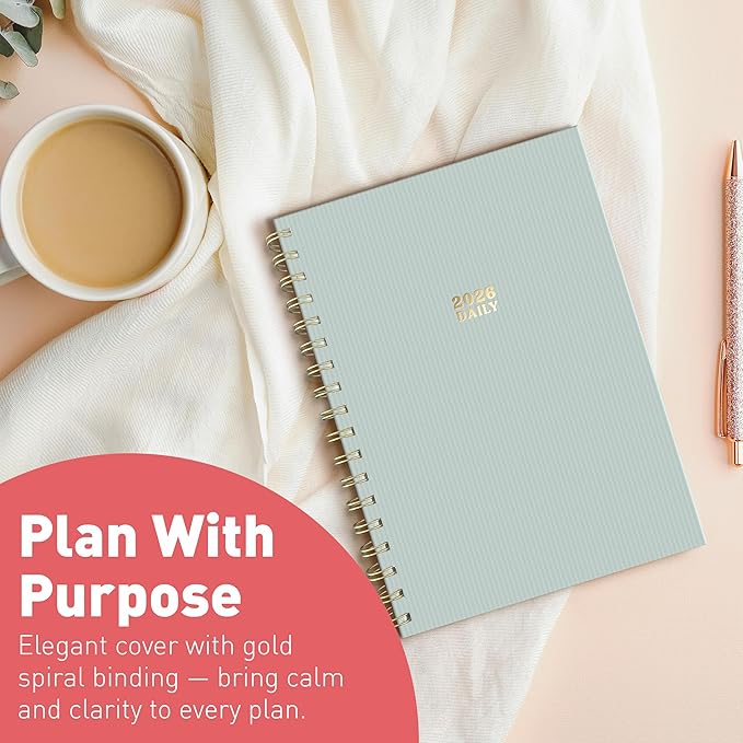 Sweetzer & Orange 2026 Planner – 6" x 8.25" Dated Daily, Weekly & Monthly Calendar Planner – January to December 2026 – Eucalyptus Design with Motivational Stickers, Gold Spiral & Sturdy Paper