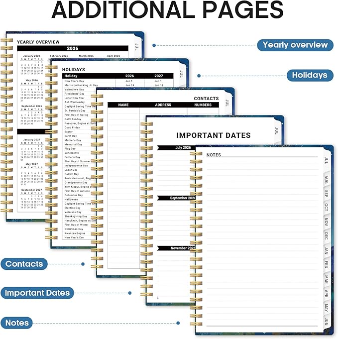 2026–2027 Academic Planner Book, Weekly and Monthly Layout, July 2026 to June 2027, Hardcover Agenda with Tabs, A4 (8.5" x 11"), School and Office Supplies - Starlit Peaks