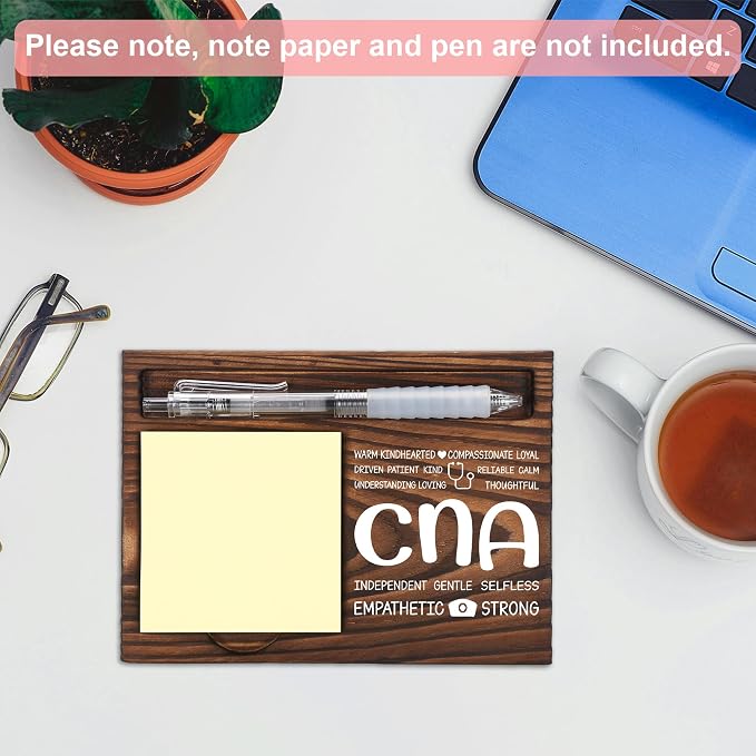 Certified Nursing Assistant Appreciation Gifts, Thank You Gift for Nursing Assistant, CNA Office Coworkers Staff Appreciation Gift, Sticky Note Holder Wooden Notepad & Pen Holder 6.5" x 4.7" - FTA278