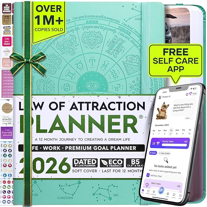 Deluxe 2026 Planner Weekly and Monthly | Law of Attraction Planner with Productivity App | 12-Month for Productivity, Gratitude & Goal Setting | Includes Foldable Vision Board, Gift Box & Stickers