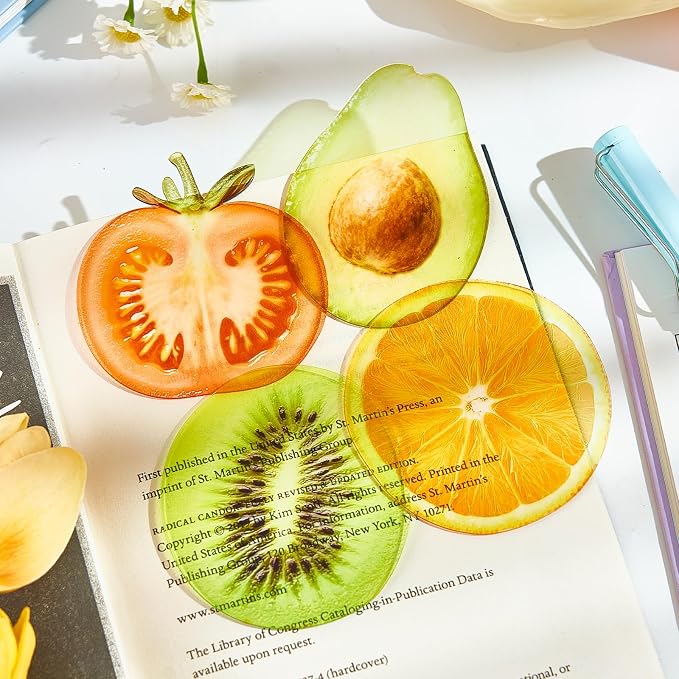4PCS Fruit Bookmarks, Cute Acrylic Book Marker for Women Children Student, Aesthetic Book Accessories Gift for Book Lovers