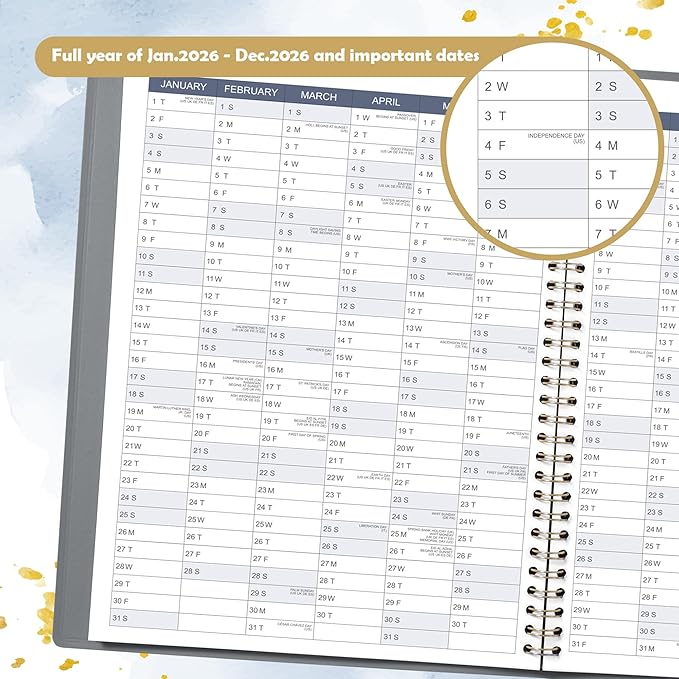 2026 Appointment Book & Planner - 2026 Daily Hourly Planner, JAN 2026 - DEC 2026, 9" x 11", 2026 Planners, 2026 Weekly Appointment Book with 15-Minute Interval, To Do List, Colorful Tabs, Leather Cover - Grey