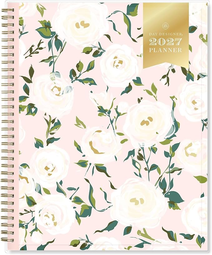 Blue Sky Day Designer 2027 Weekly and Monthly Planner Calendar, January 2027 - December 2027, 8.5" x 11", Clear Pocket Cover, Durable Twin Wire Binding, Storage Pocket, Stickers, Coming Up Roses