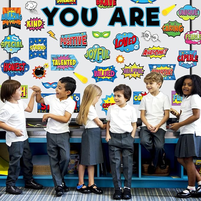 45 Pcs Hero Affirmation Station Bulletin Board Set Motivational Posters Classroom Mirror Growth Mindset Decor Positive Affirmations Accents Cutouts for School Office Home Teacher Wall