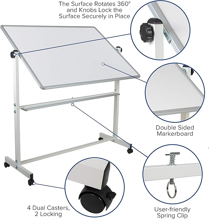 Flash Furniture HERCULES Series 53"W x 62.5"H Double-Sided Mobile White Board with Pen Tray