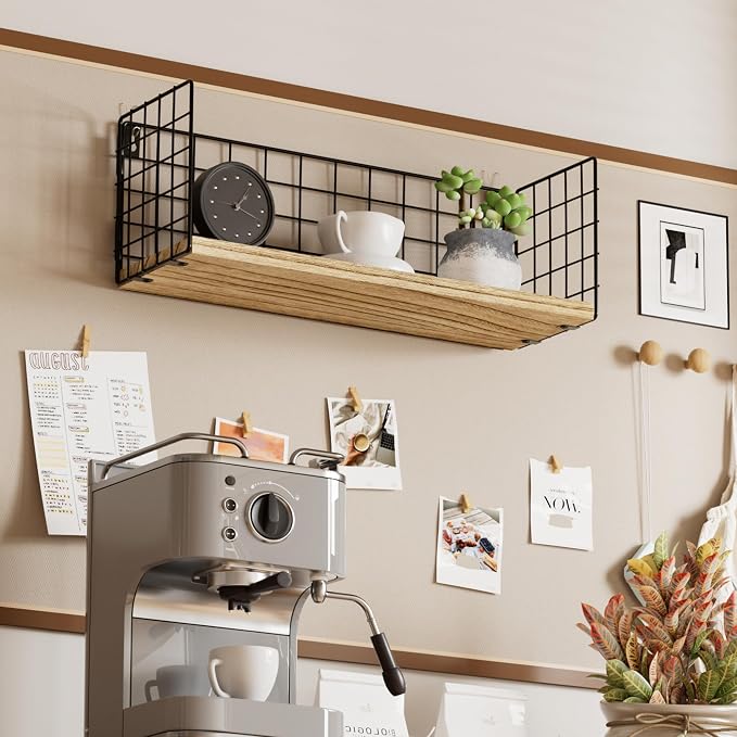 Floating Cubicle Shelf with Hooks, Paulownia Wood Desktop Organizer for Office Cubicle Decor, Desk Shelf for Top of Desk & Cute Cubicle Accessories for Work