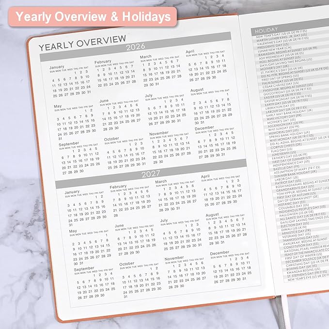 2026 Planner - Jan 2026 - Dec 2026, 8.5" x 11" 2026 Planner Weekly and Monthly, Pen Holder, Pocket, 25 Notes Pages, Faux Leather Cover, A4 Premium Paper - Pink