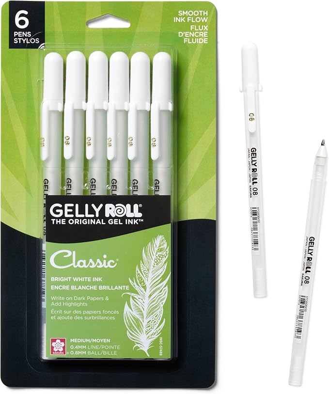 SAKURA 57488 Gelly Roll Classic 08 (Medium Pt.), 6PK Pen, White