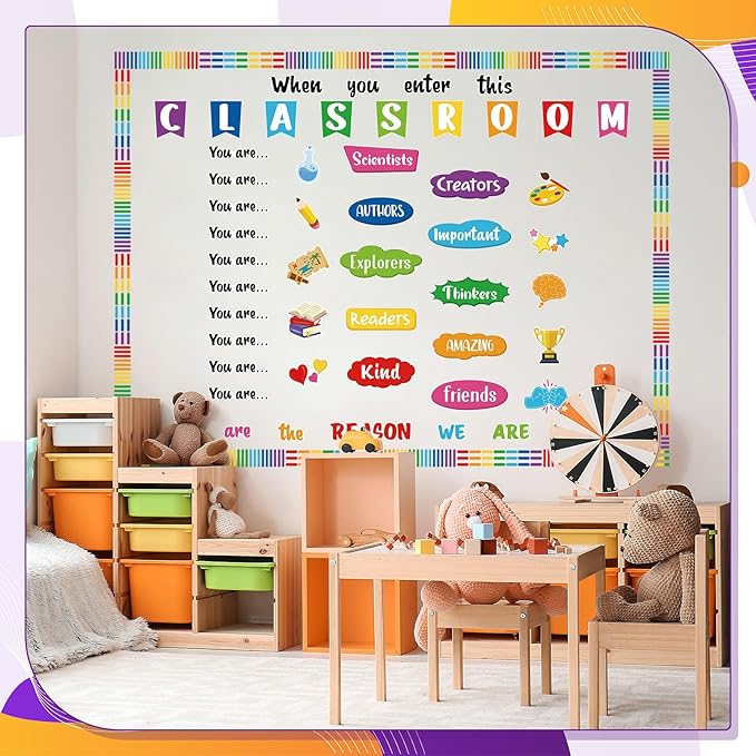 Dispowreath 74 Pcs Positive Affirmation Bulletin Board Decoration Set When You Enter This Classroom Decorations Motivational Rainbow Posters for Welcome Back to School Classroom Bulletin Board