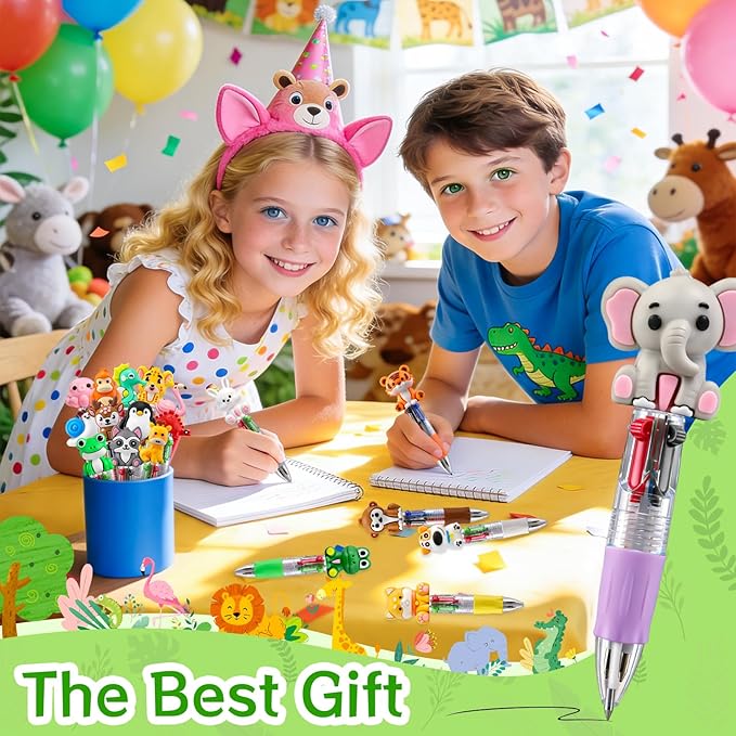30Pcs Animals Mini Multicolor Pen in One 4-in-1 Cute Pens Bulk, Ballpoint Pens for Birthdays Parties, Fun Pens Gifts Assorted Ink Kawaii Pen