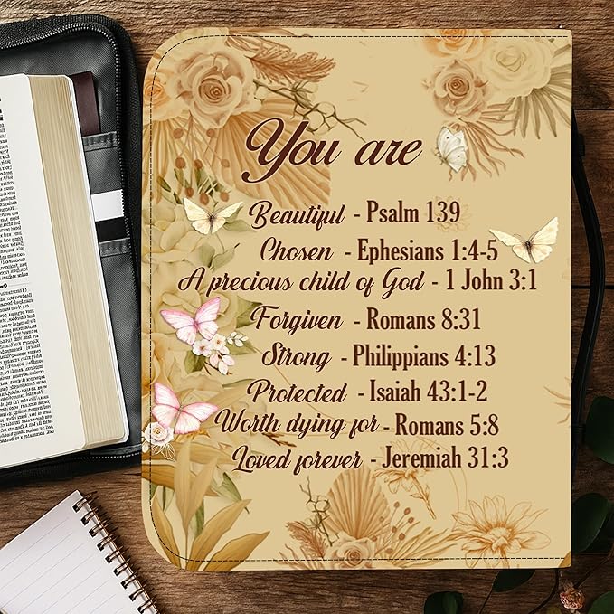 Personalized Bible Cover for Men, Christian Bible Case PU Leather, Jeus Bags Religious Appreciation Gifts for Women Girls Daughter Christian with Handle Zipper (BIBLE-07, M-2XL)